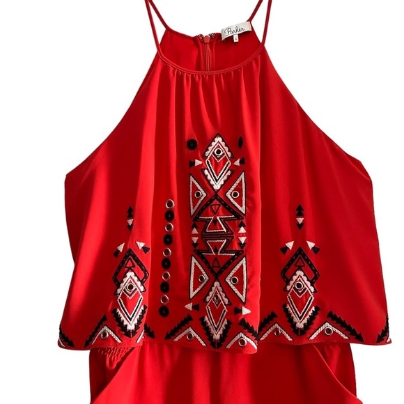 🌺PARKER Tribal Betsey Drape Romper w/ Pockets in Rampart Red Size Small🌺 - Picture 6 of 9